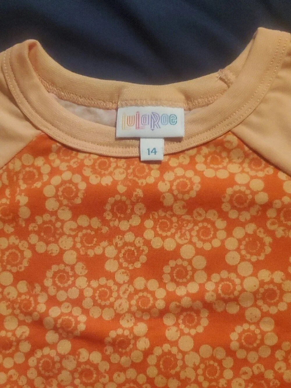 LuLaRoe Kids Orange Floral Raglan Tee with Peach Sleeves
